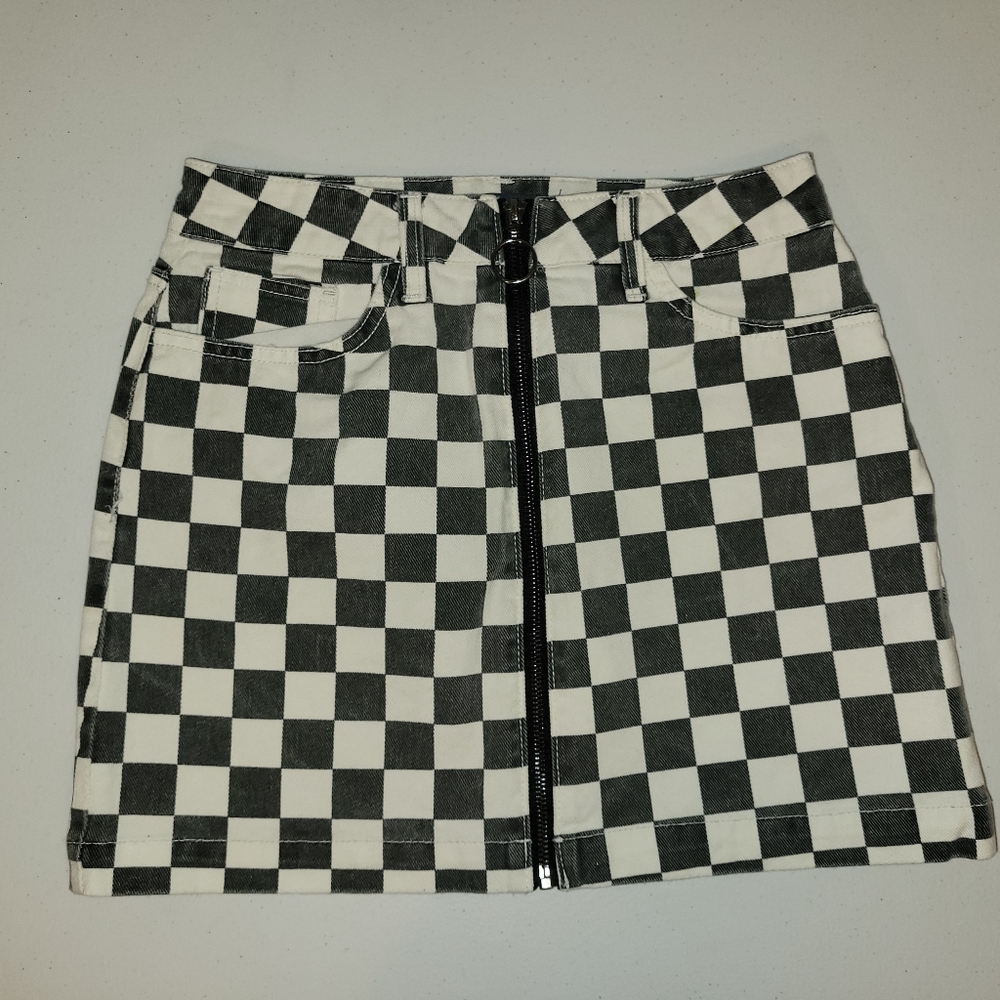 Indigo Rising Mini Skirt Black & White Checkered Size Medium